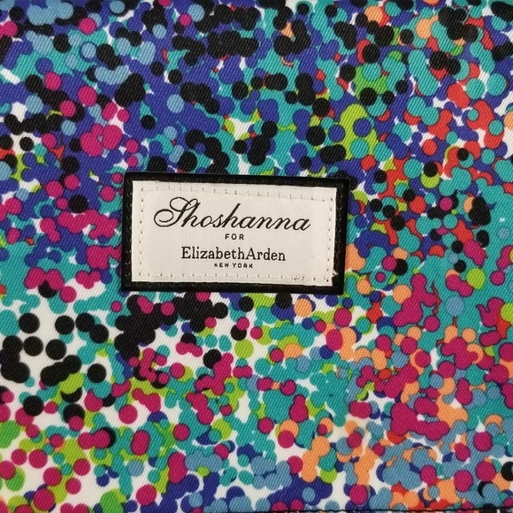 Elizabeth Arden Shoshanna Makeup Bag Purse Multi-Colored Dot Pattern Black - Picture 5 of 16